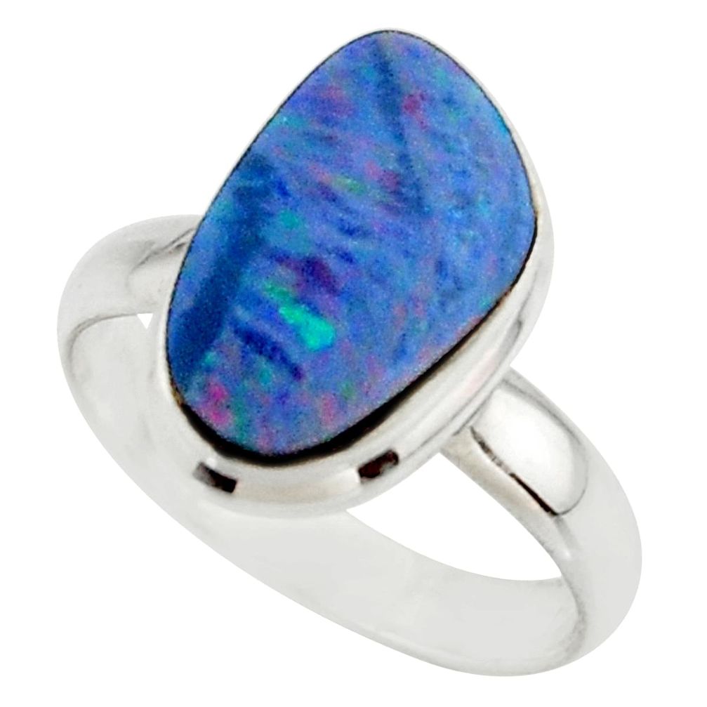 5.28cts blue australian opal (lab) 925 sterling silver ring size 7.5 r42541