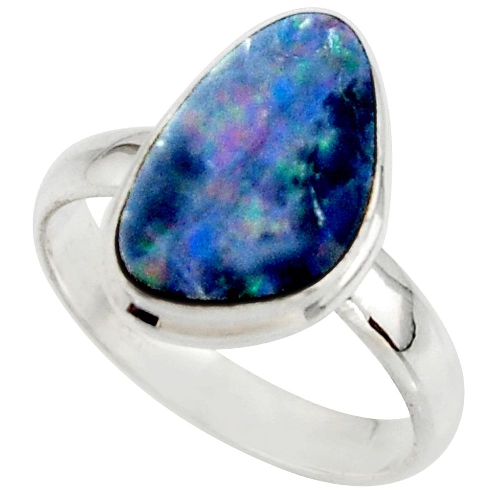 5.30cts blue australian opal (lab) 925 sterling silver ring size 7.5 r42545