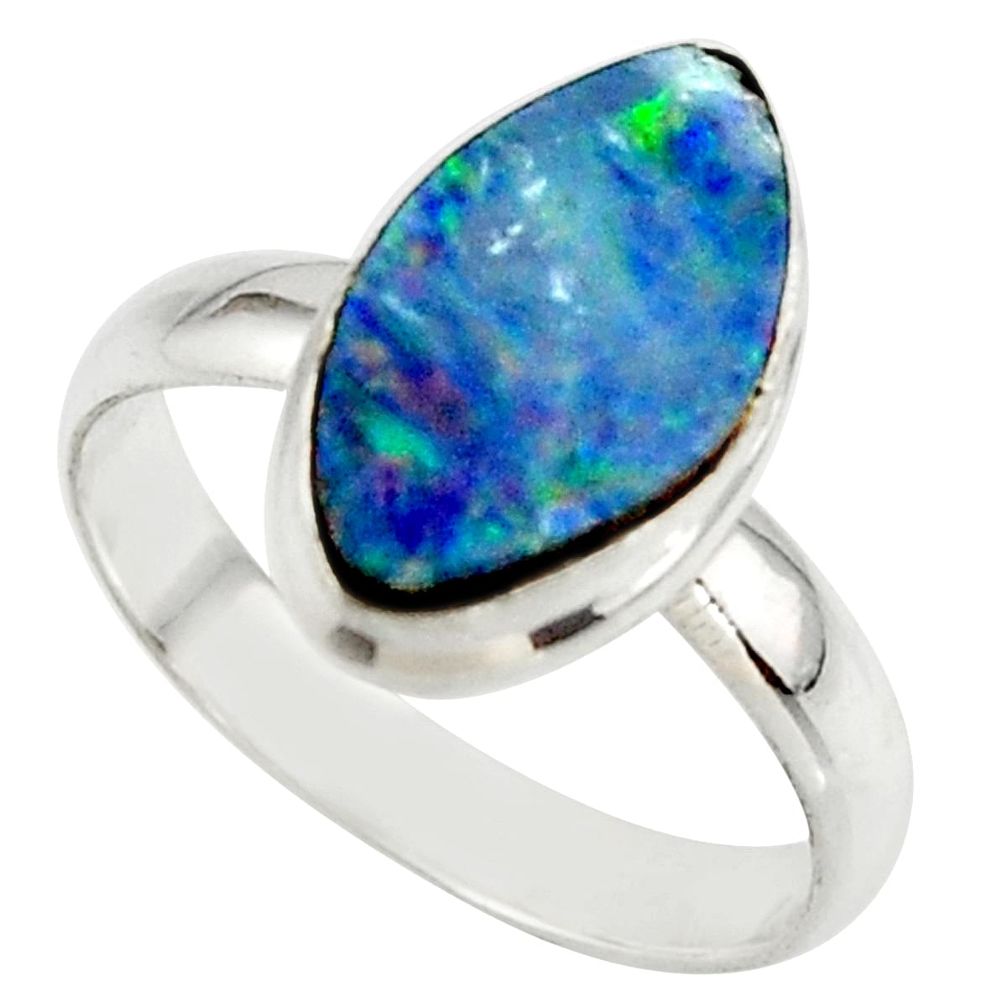 5.15cts blue australian opal (lab) 925 sterling silver ring size 8.5 r42546