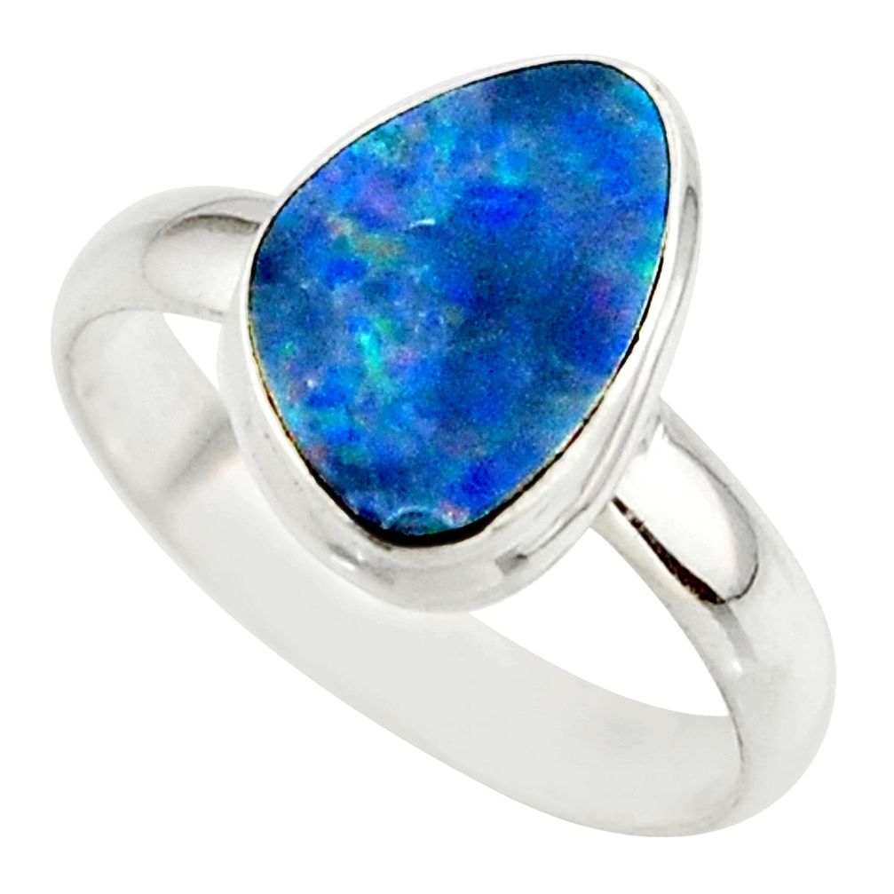 4.90cts blue australian opal (lab) 925 sterling silver ring size 8.5 r42549