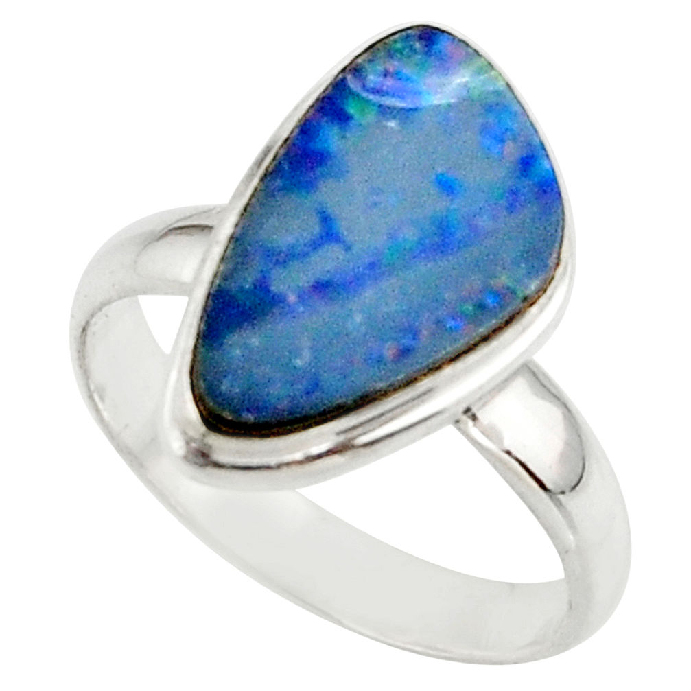 5.26cts blue australian opal (lab) 925 sterling silver ring size 7.5 r42555