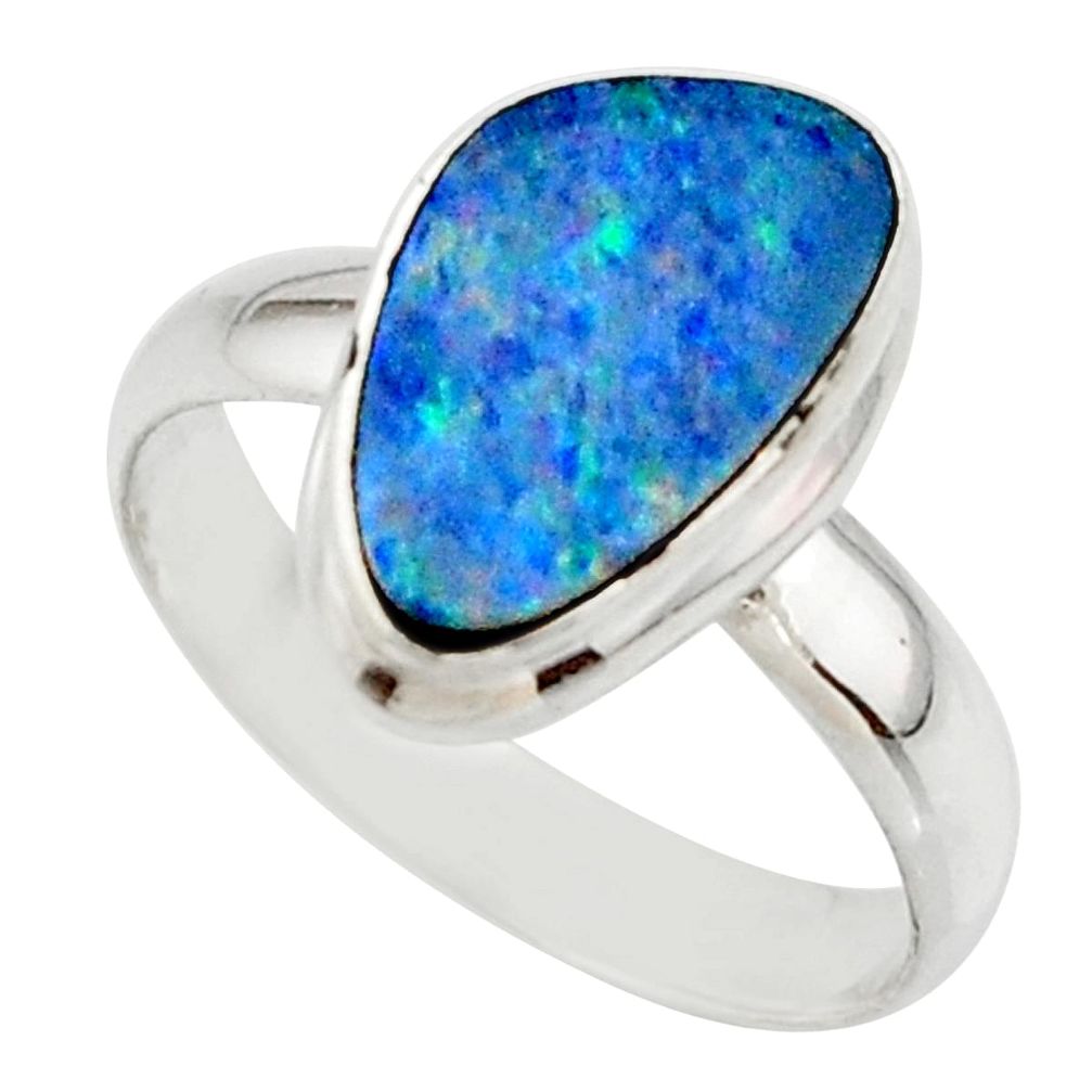 4.76cts blue australian opal (lab) 925 sterling silver ring size 7.5 r42557