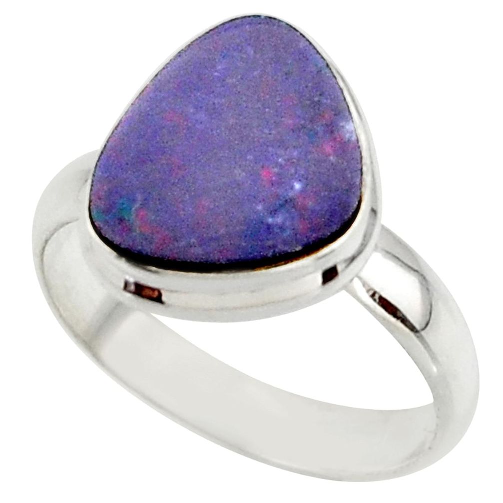 5.02cts blue australian opal (lab) 925 sterling silver ring size 7.5 r42560