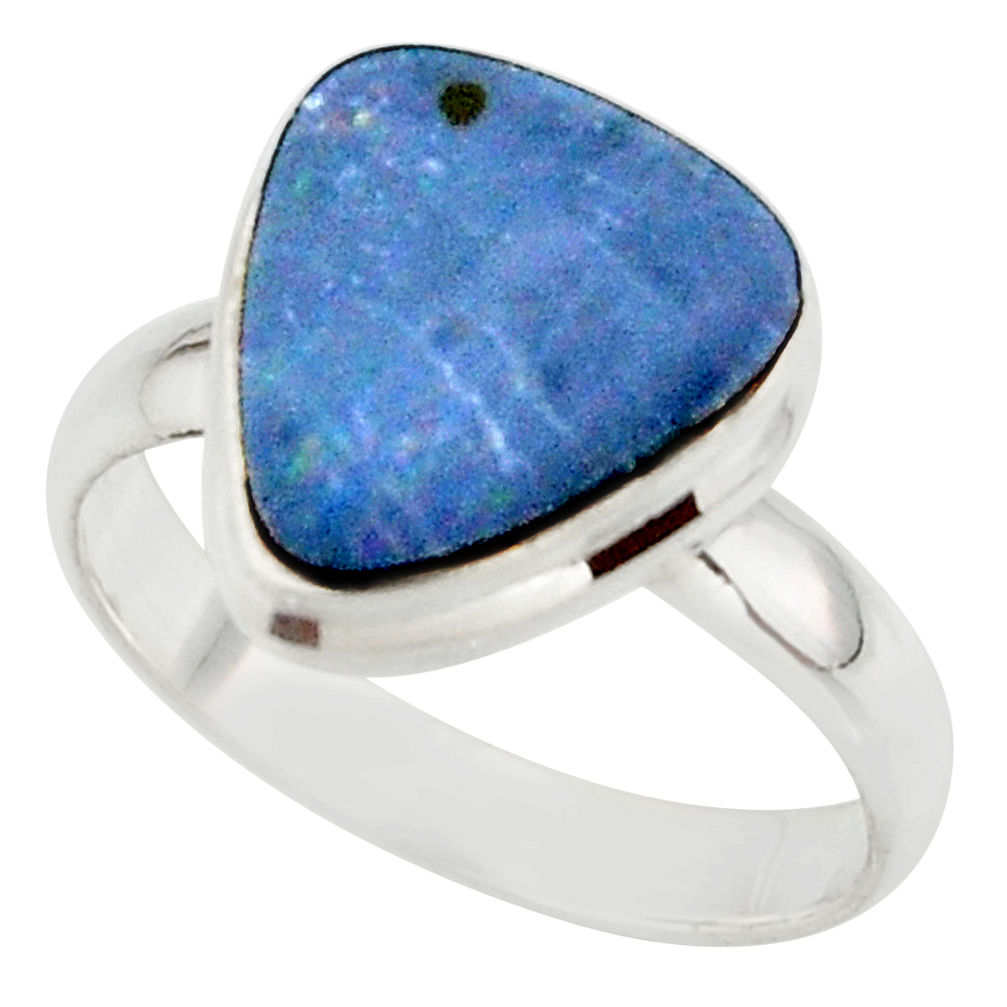 5.30cts blue australian opal (lab) 925 sterling silver ring size 8.5 r42566