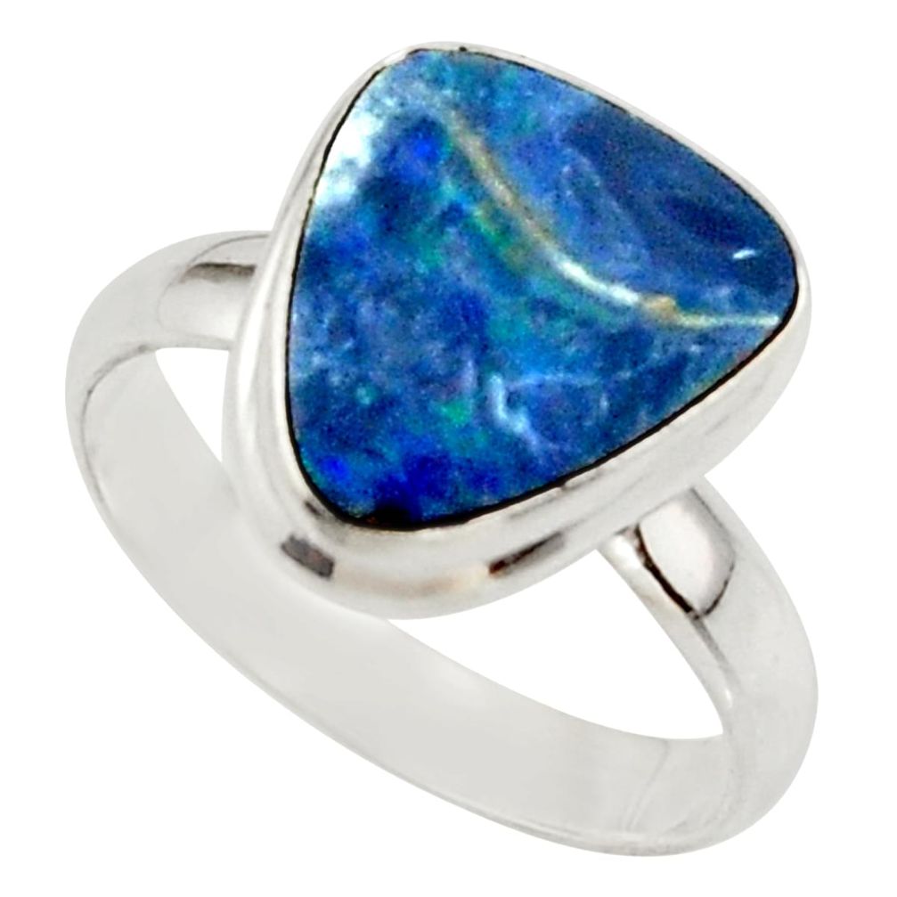 4.86cts blue australian opal (lab) 925 sterling silver ring size 7.5 r42574