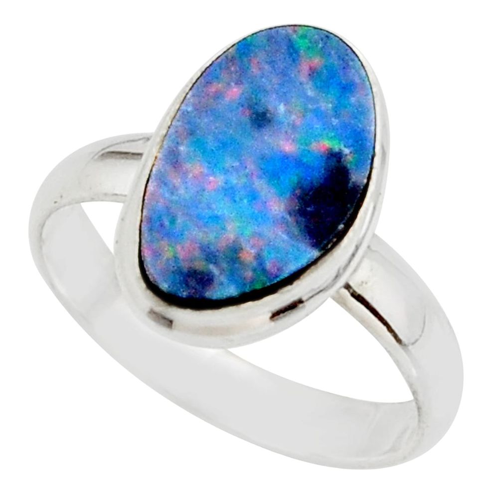 5.16cts blue australian opal (lab) 925 sterling silver ring size 8.5 r42576