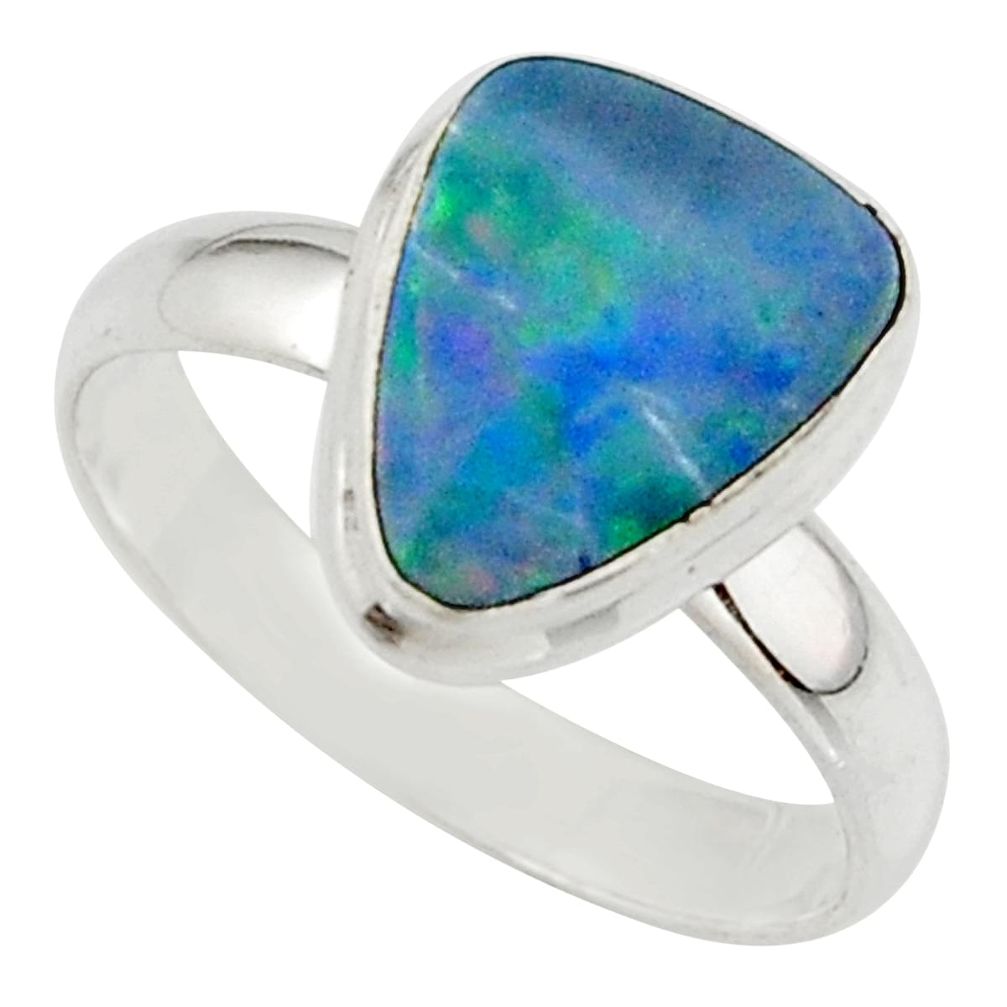4.84cts blue australian opal (lab) 925 sterling silver ring size 8.5 r42578