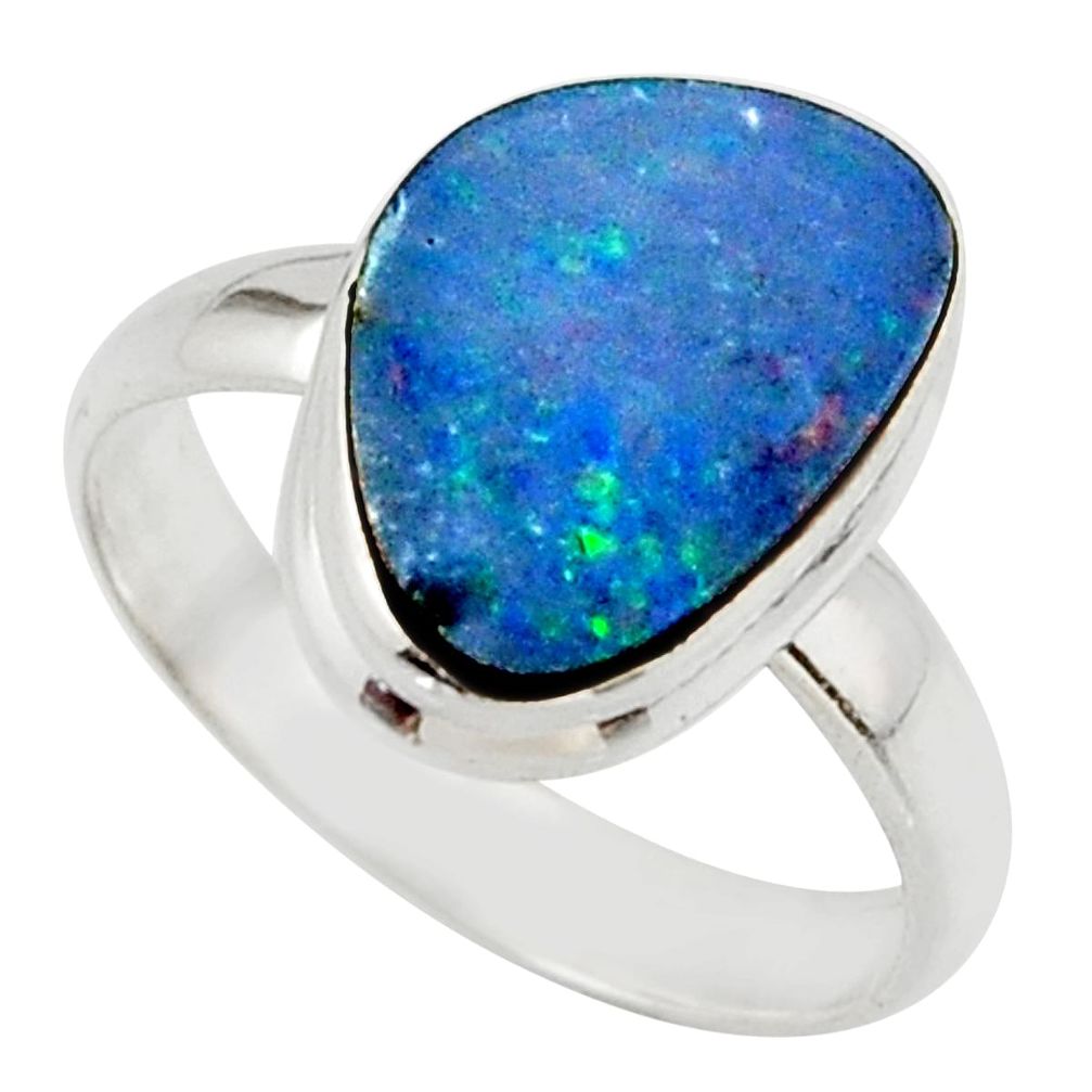 4.90cts blue australian opal (lab) 925 sterling silver ring size 7.5 r42579