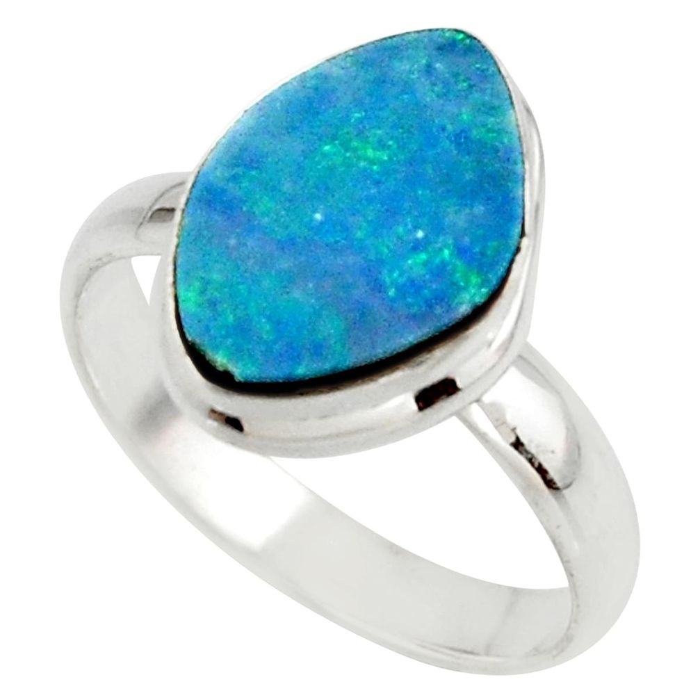 5.28cts blue australian opal (lab) 925 sterling silver ring size 8.5 r42592