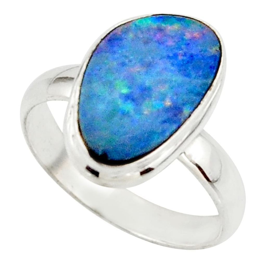 4.90cts blue australian opal (lab) 925 sterling silver ring size 7.5 r42593