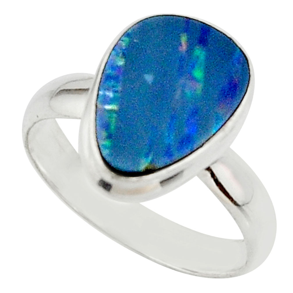 4.84cts blue australian opal (lab) 925 sterling silver ring size 7.5 r42596