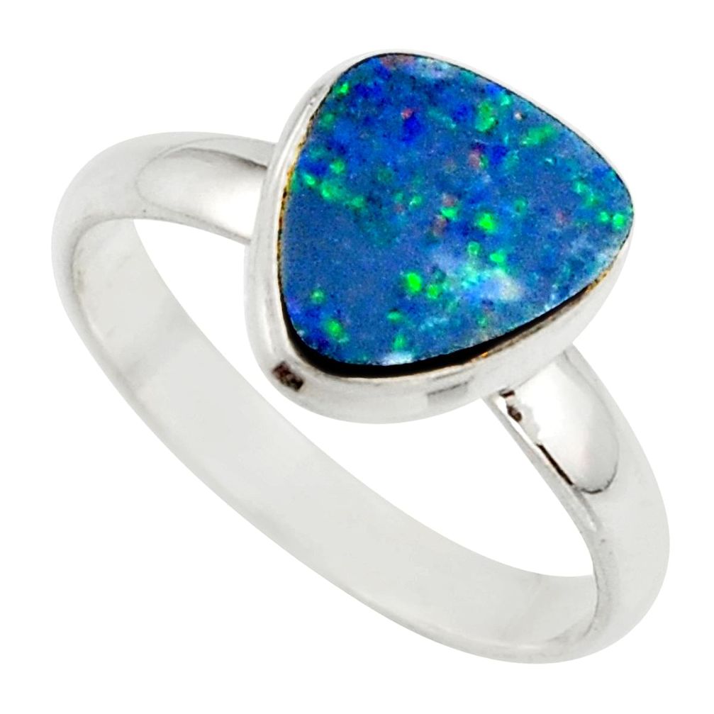 4.58cts blue australian opal (lab) 925 sterling silver ring size 10 r42547