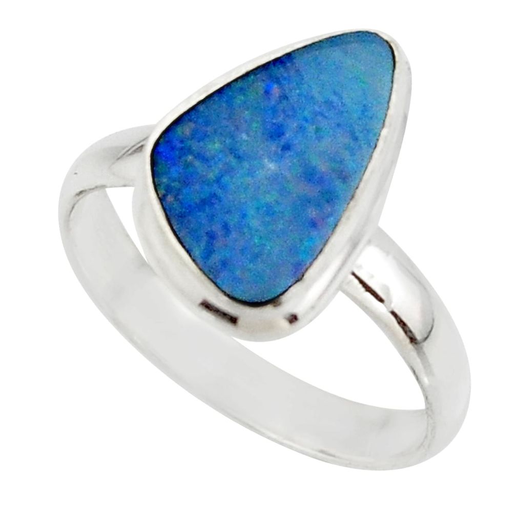 5.54cts blue australian opal (lab) 925 sterling silver ring size 10 r42563