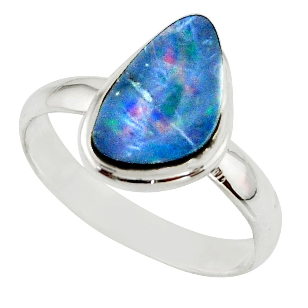 5.30cts blue australian opal (lab) 925 sterling silver ring size 10 r42580