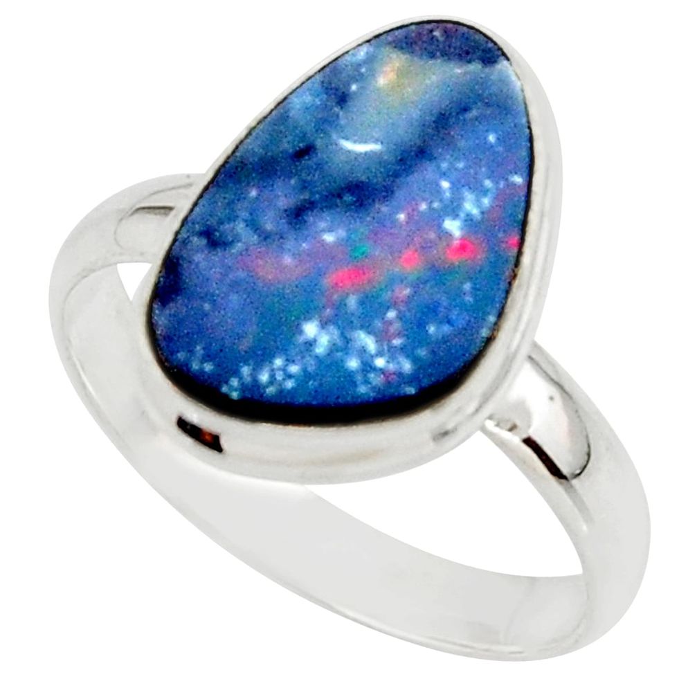 6.10cts blue australian opal (lab) 925 sterling silver ring size 10 r42582