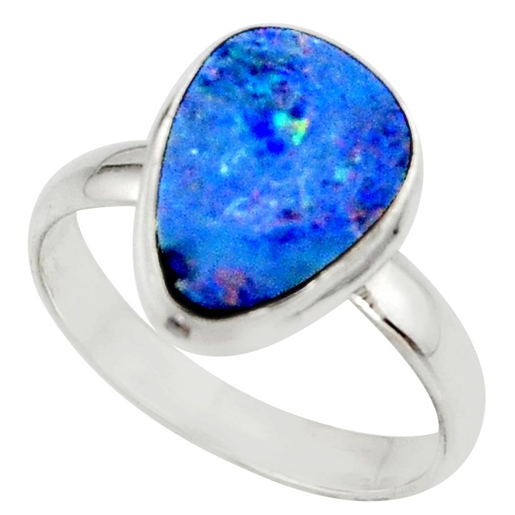 5.58cts blue australian opal (lab) 925 sterling silver ring size 10 r42589