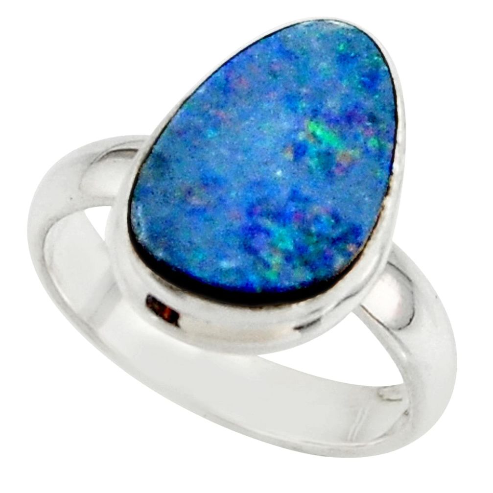 4.89cts blue australian opal (lab) 925 sterling silver ring size 6 r42544