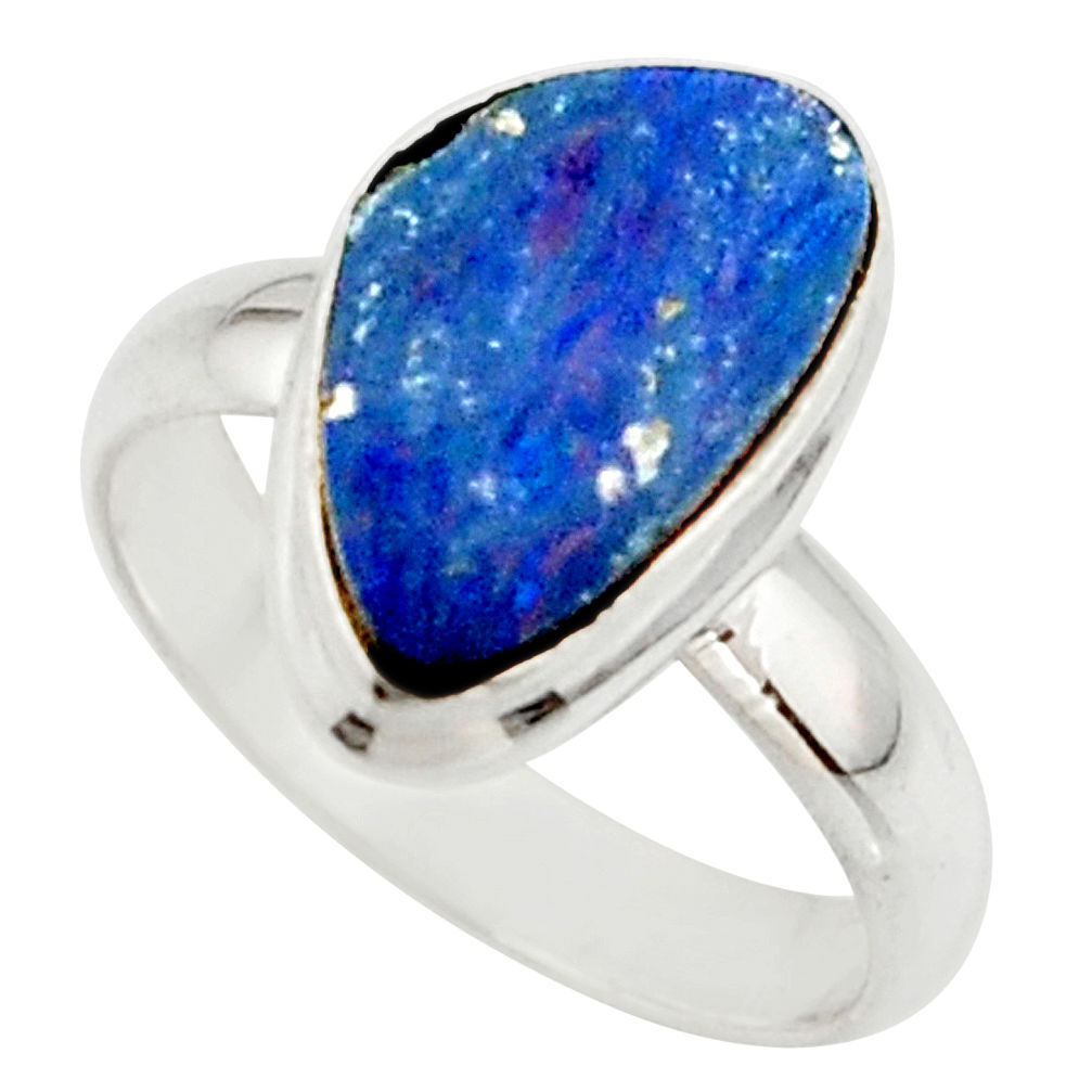 4.76cts blue australian opal (lab) 925 sterling silver ring size 6 r42552