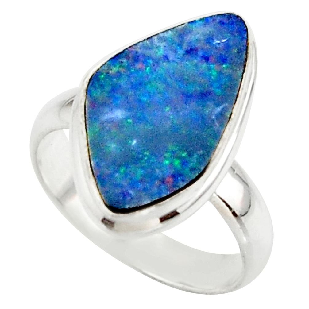 4.85cts blue australian opal (lab) 925 sterling silver ring size 6 r42558