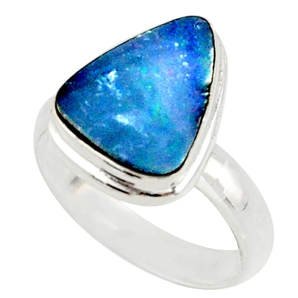 4.76cts blue australian opal (lab) 925 sterling silver ring size 6 r42581