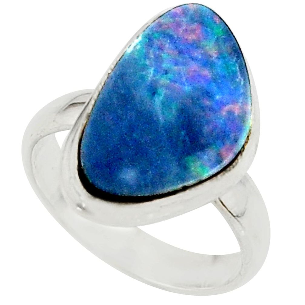 5.26cts blue australian opal (lab) 925 sterling silver ring size 6 r42587