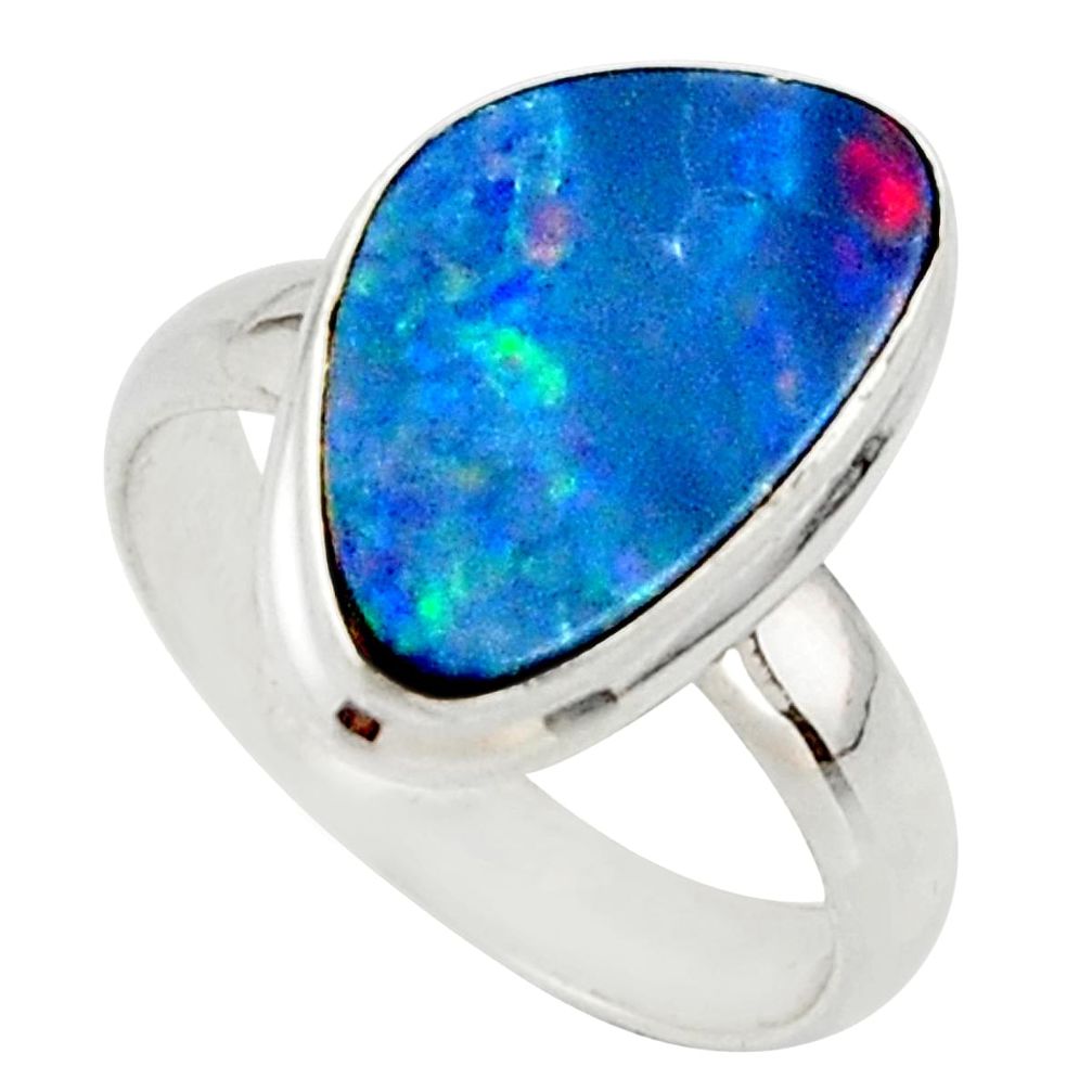 5.29cts blue australian opal (lab) 925 sterling silver ring size 6 r42591