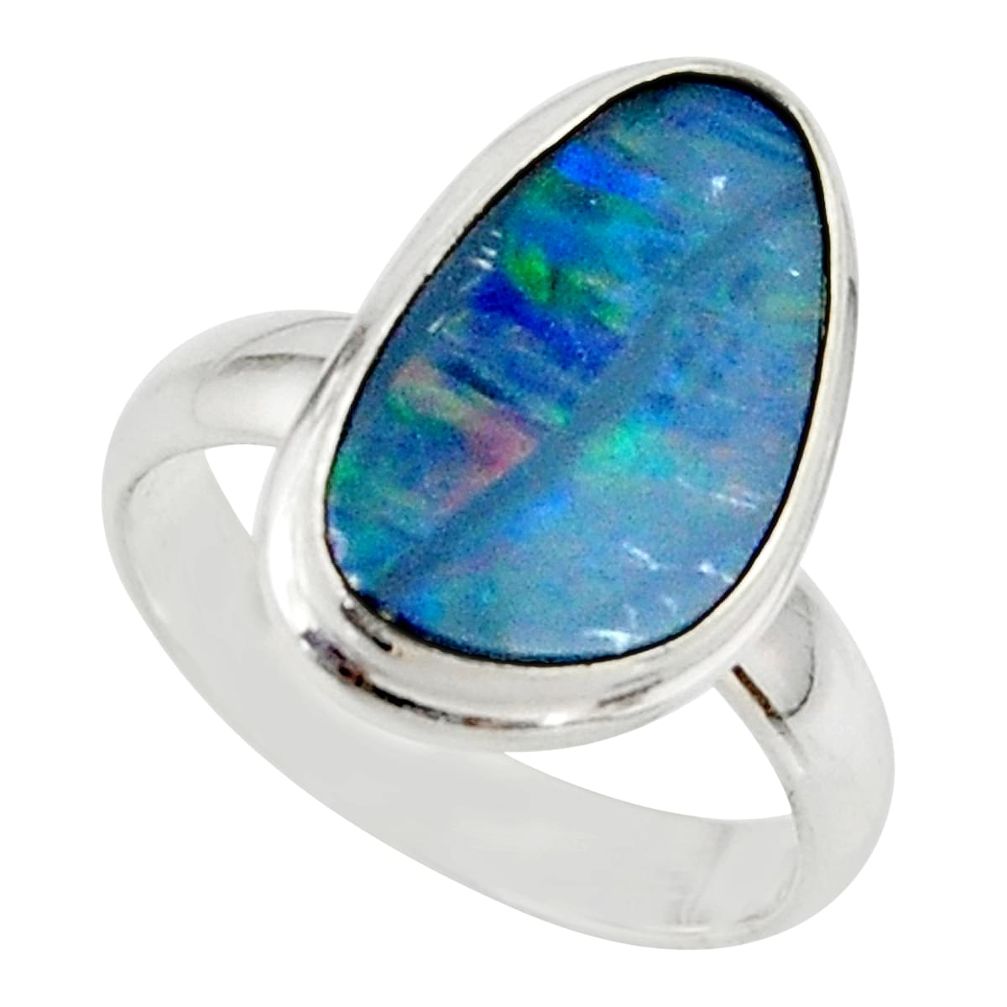 4.76cts blue australian opal (lab) 925 sterling silver ring size 6 r42598