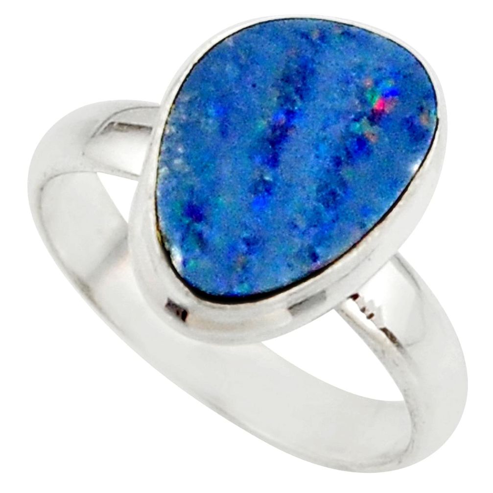 4.86cts blue australian opal (lab) 925 sterling silver ring size 7 r42543