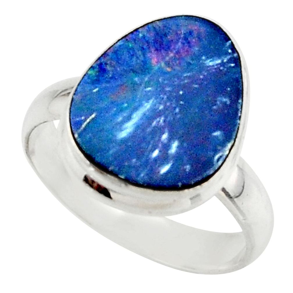 5.29cts blue australian opal (lab) 925 sterling silver ring size 7 r42550