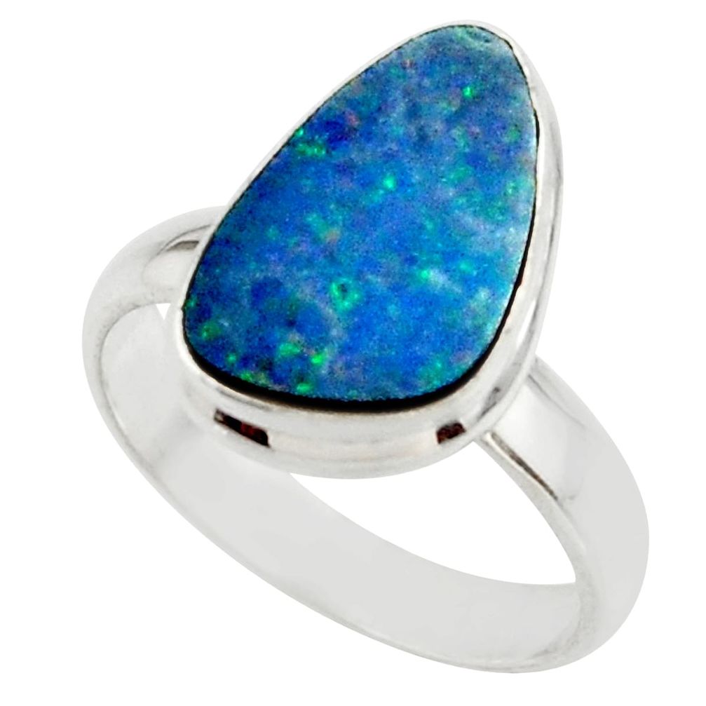 5.26cts blue australian opal (lab) 925 sterling silver ring size 7 r42571