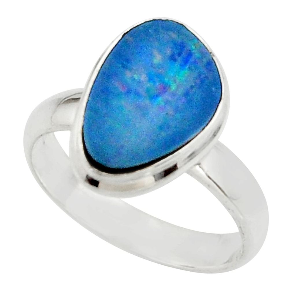 5.15cts blue australian opal (lab) 925 sterling silver ring size 7 r42572