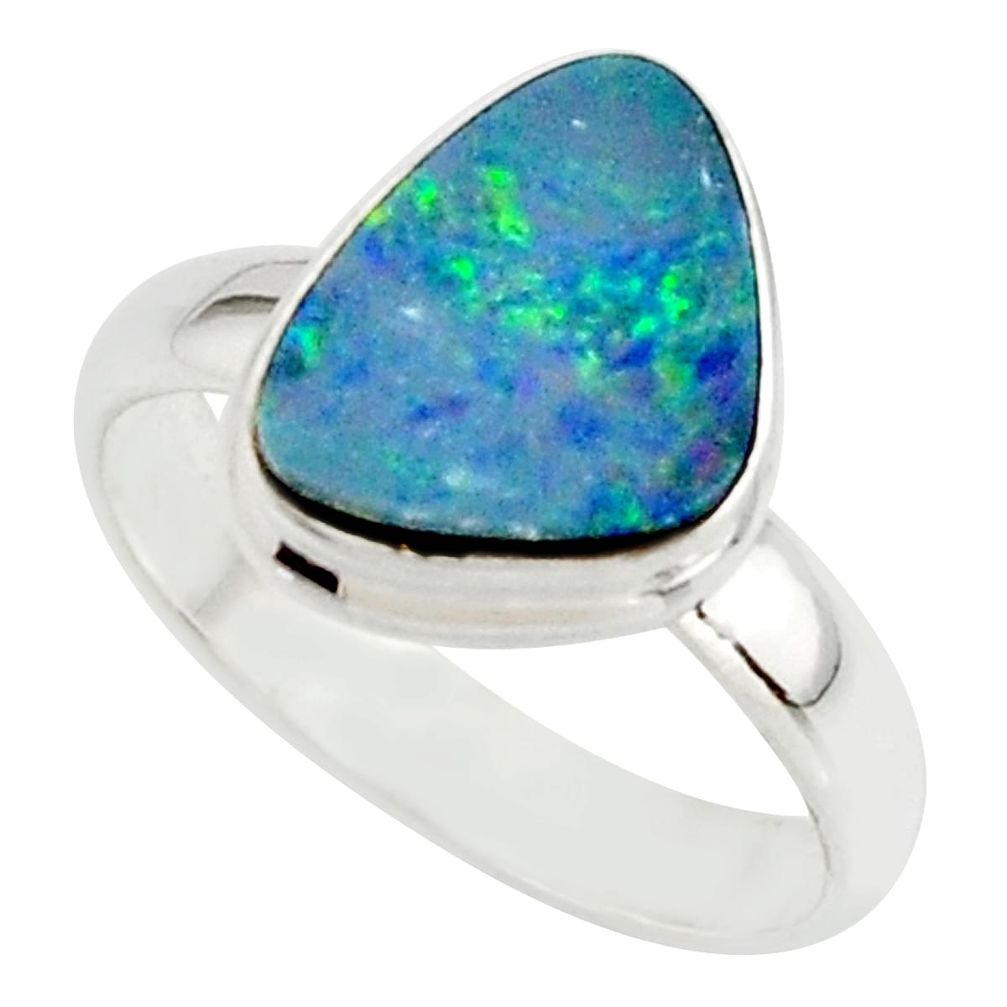 4.58cts blue australian opal (lab) 925 sterling silver ring size 7 r42585