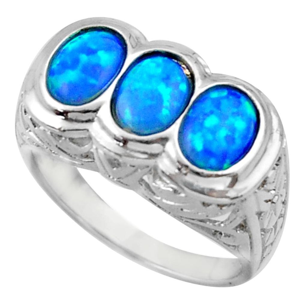 4.82cts blue australian opal (lab) 925 sterling silver ring size 8 c26257