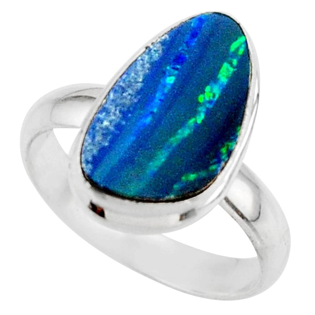 4.89cts blue australian opal (lab) 925 sterling silver ring size 8 r42553