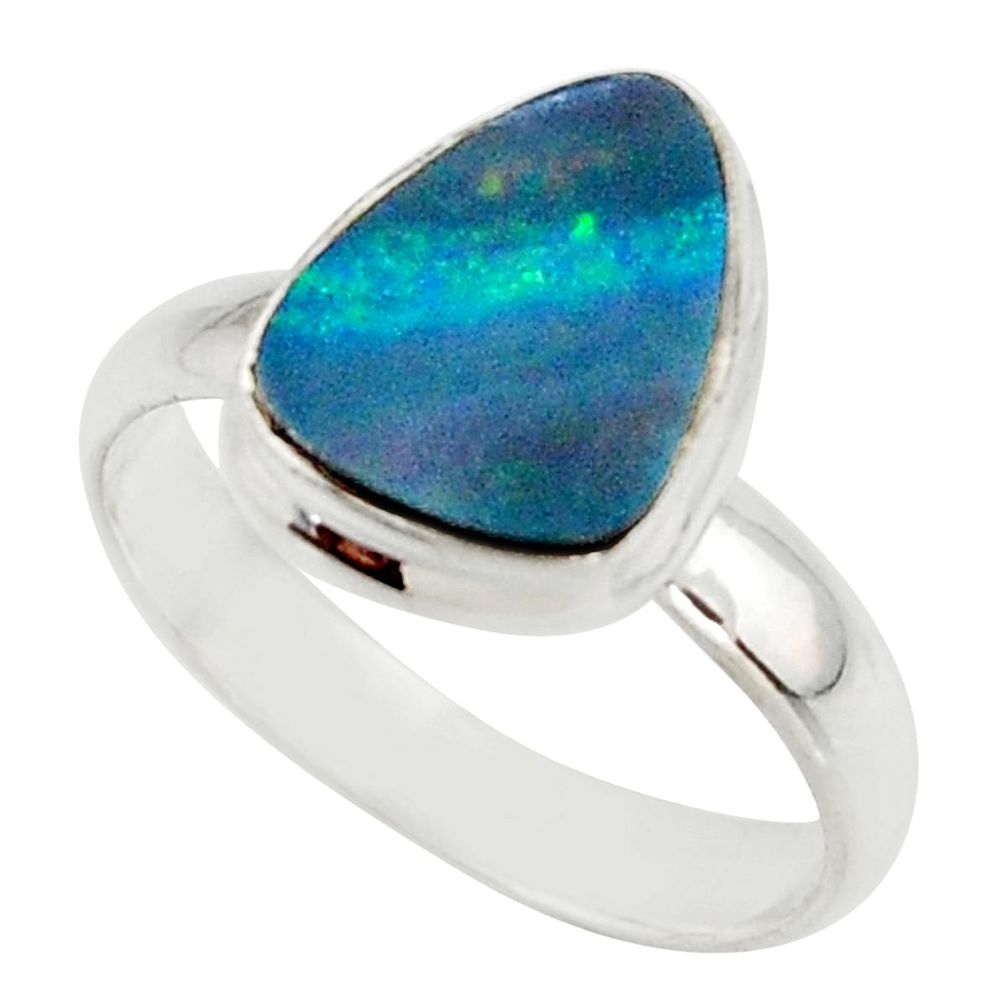 4.76cts blue australian opal (lab) 925 sterling silver ring size 8 r42556