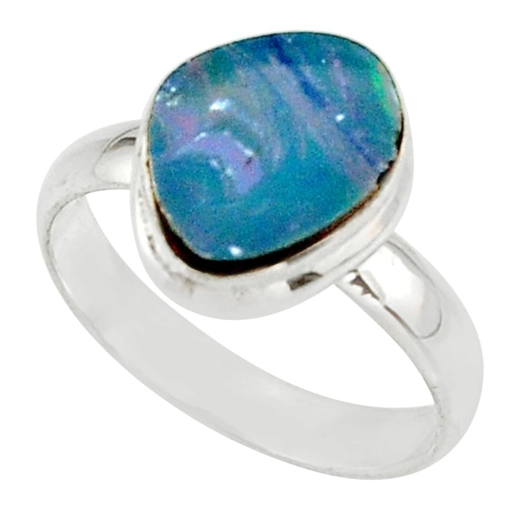 4.63cts blue australian opal (lab) 925 sterling silver ring size 8 r42570