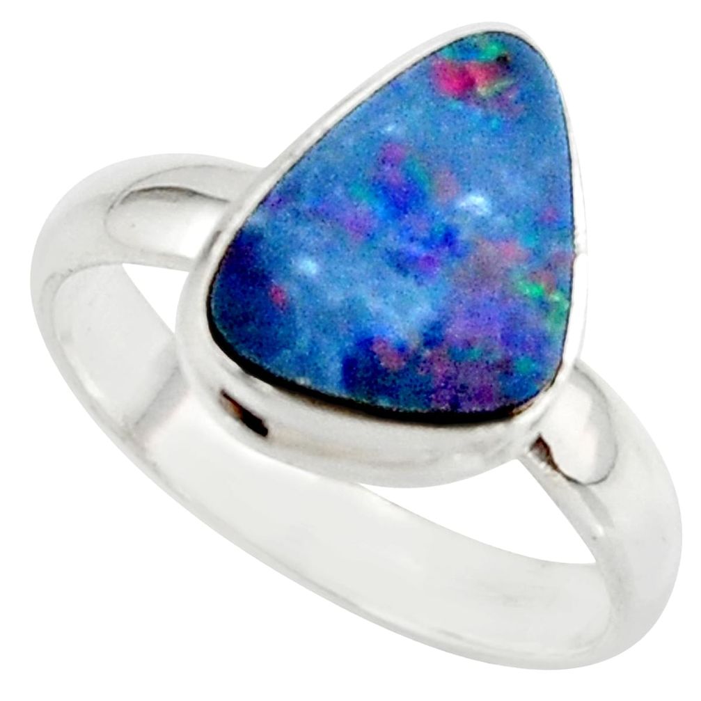 4.85cts blue australian opal (lab) 925 sterling silver ring size 8 r42588