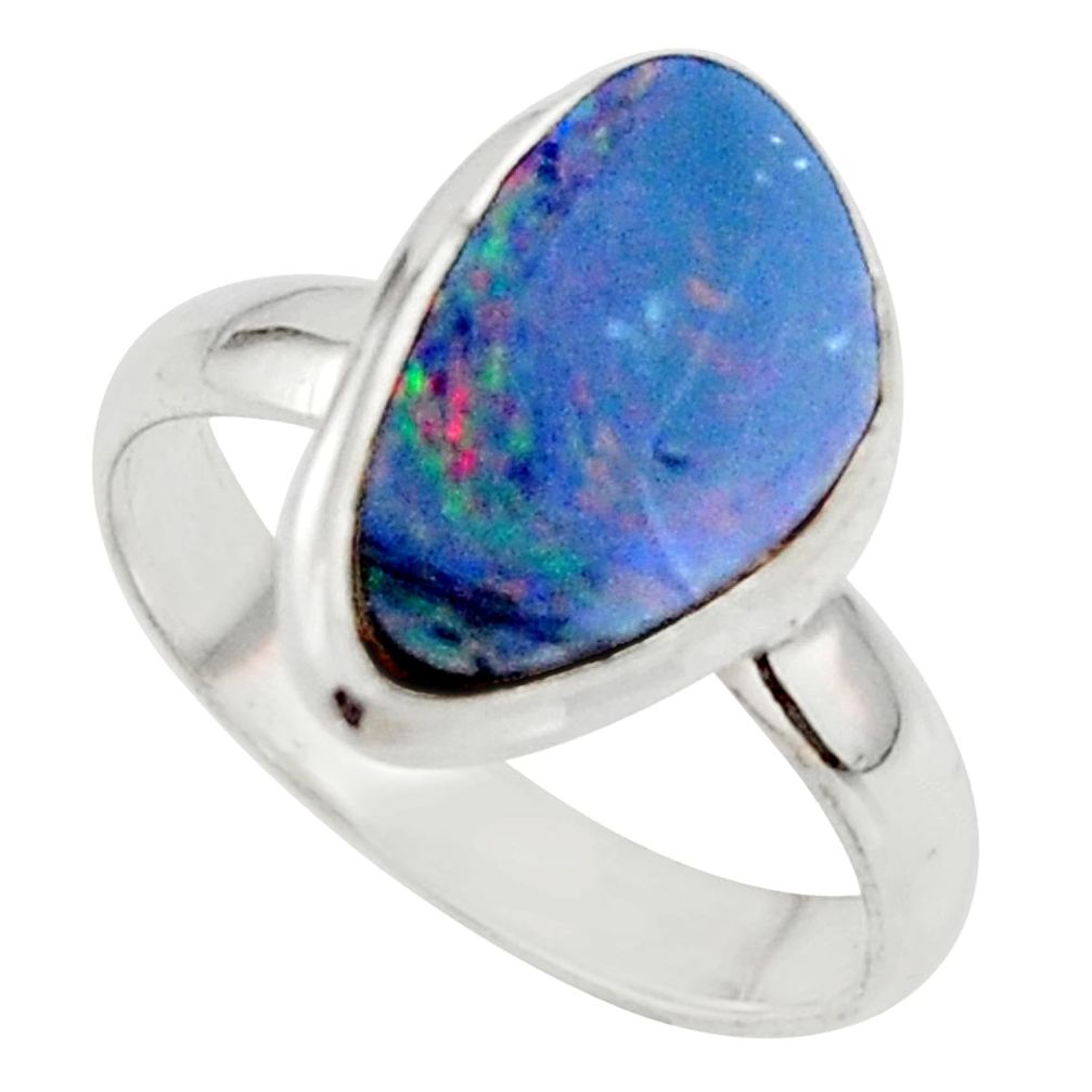 4.89cts blue australian opal (lab) 925 sterling silver ring size 8 r42594