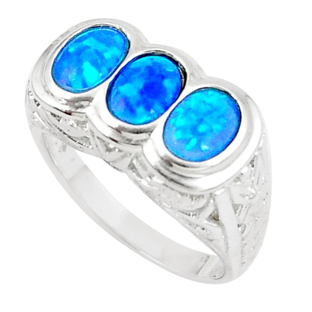3.24cts blue australian opal (lab) 925 sterling silver ring size 9 a89258 c24435