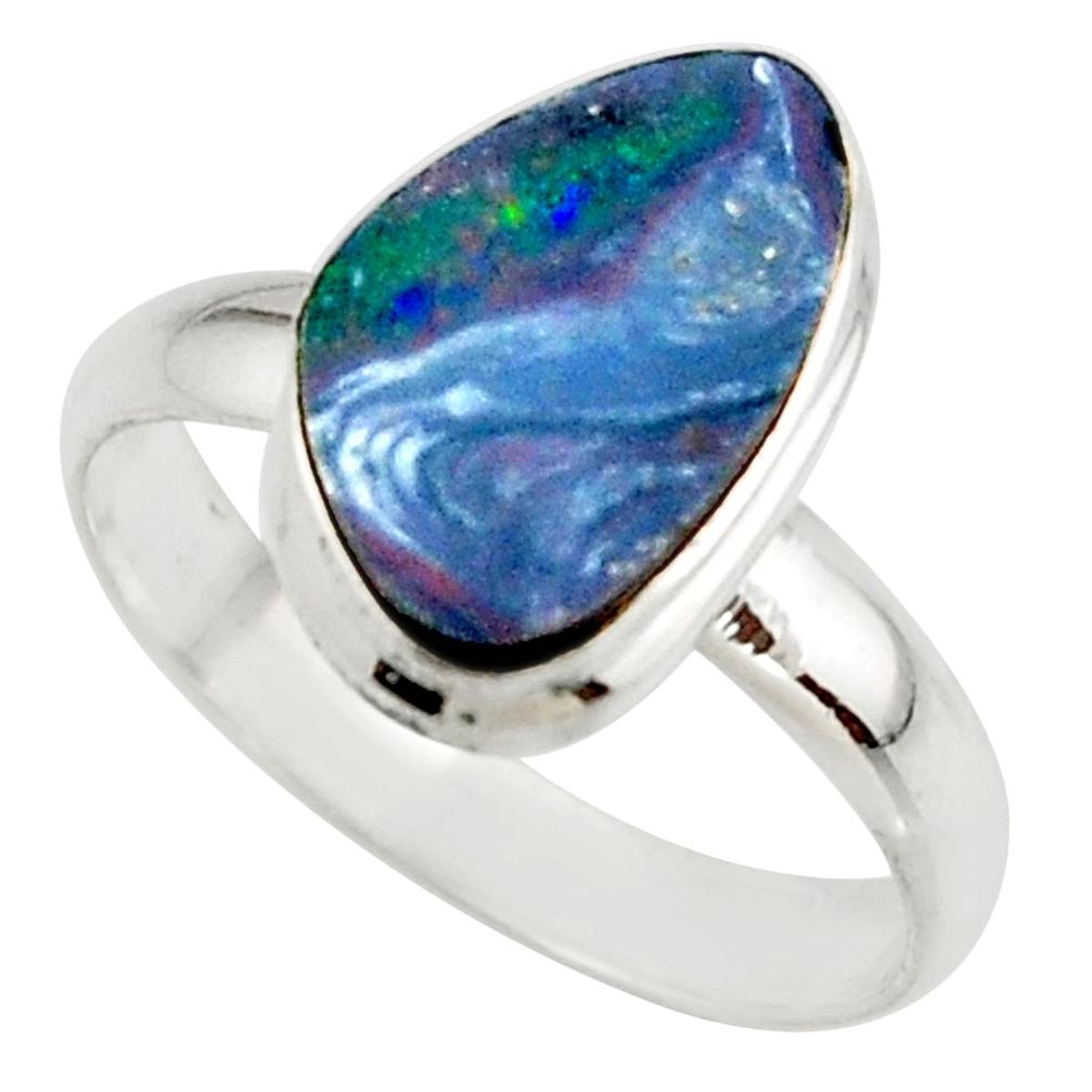 5.24cts blue australian opal (lab) 925 sterling silver ring size 9 r42542