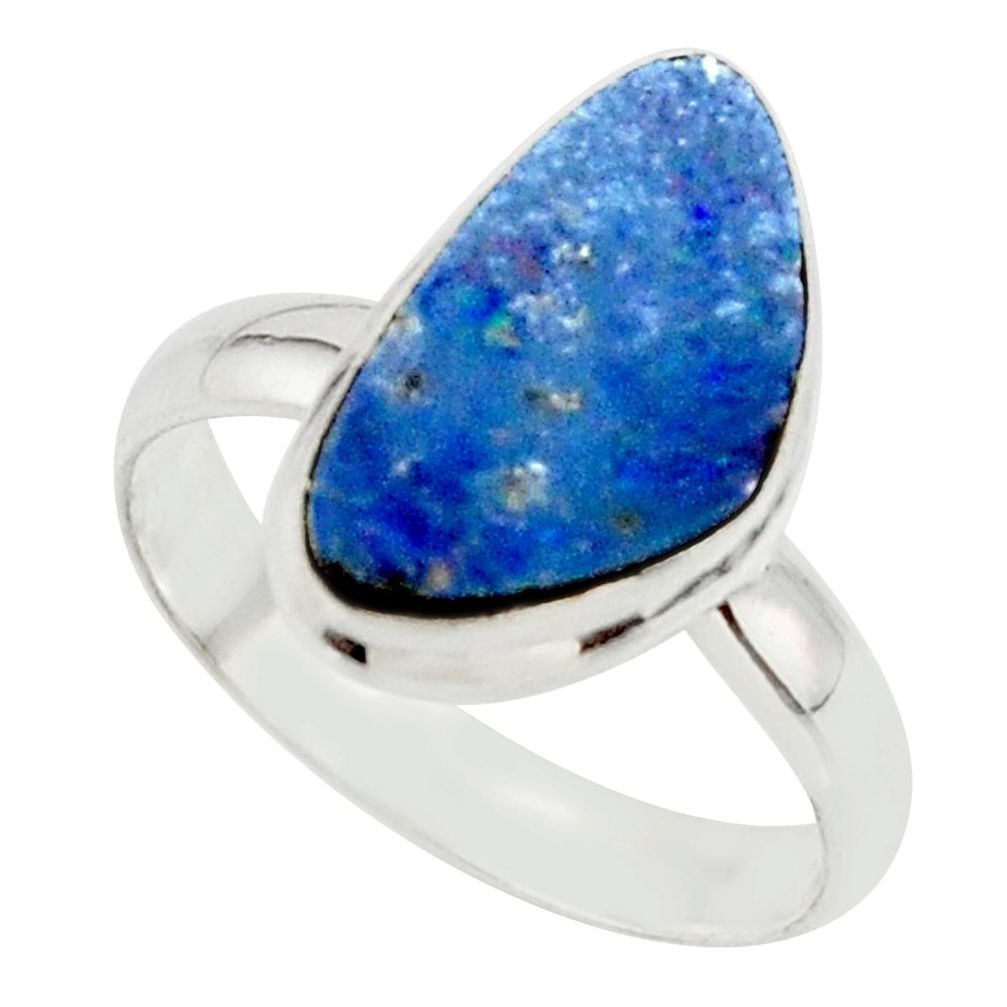 6.01cts blue australian opal (lab) 925 sterling silver ring size 9 r42584