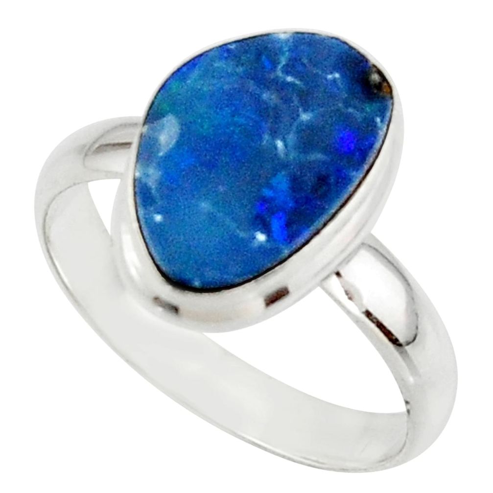 5.12cts blue australian opal (lab) 925 sterling silver ring size 9 r42597