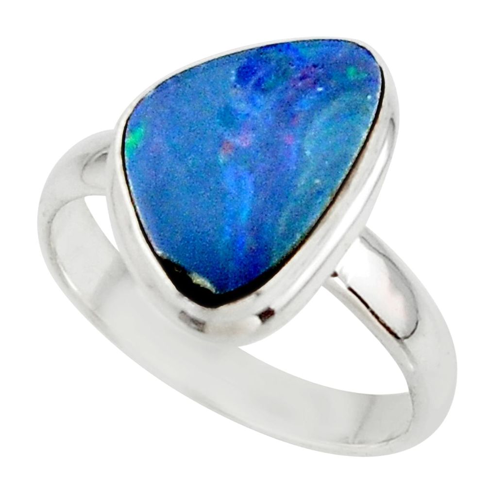 5.19cts blue australian opal (lab) 925 sterling silver ring size 9 r42600