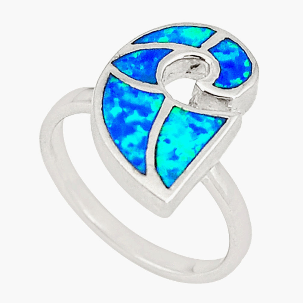 Blue australian opal (lab) enamel 925 silver ring jewelry size 6.5 a73458 c24475