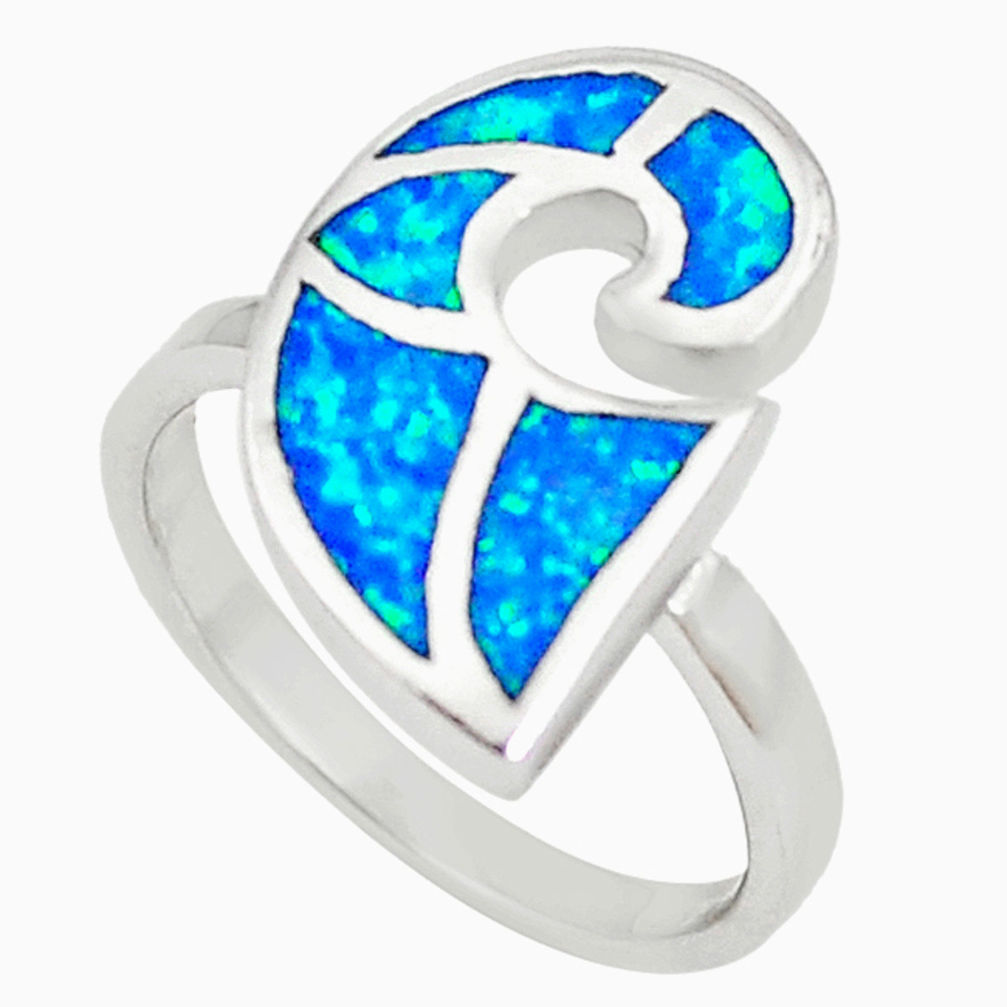 LAB Blue australian opal (lab) enamel 925 silver ring jewelry size 6.5 a73476 c24462