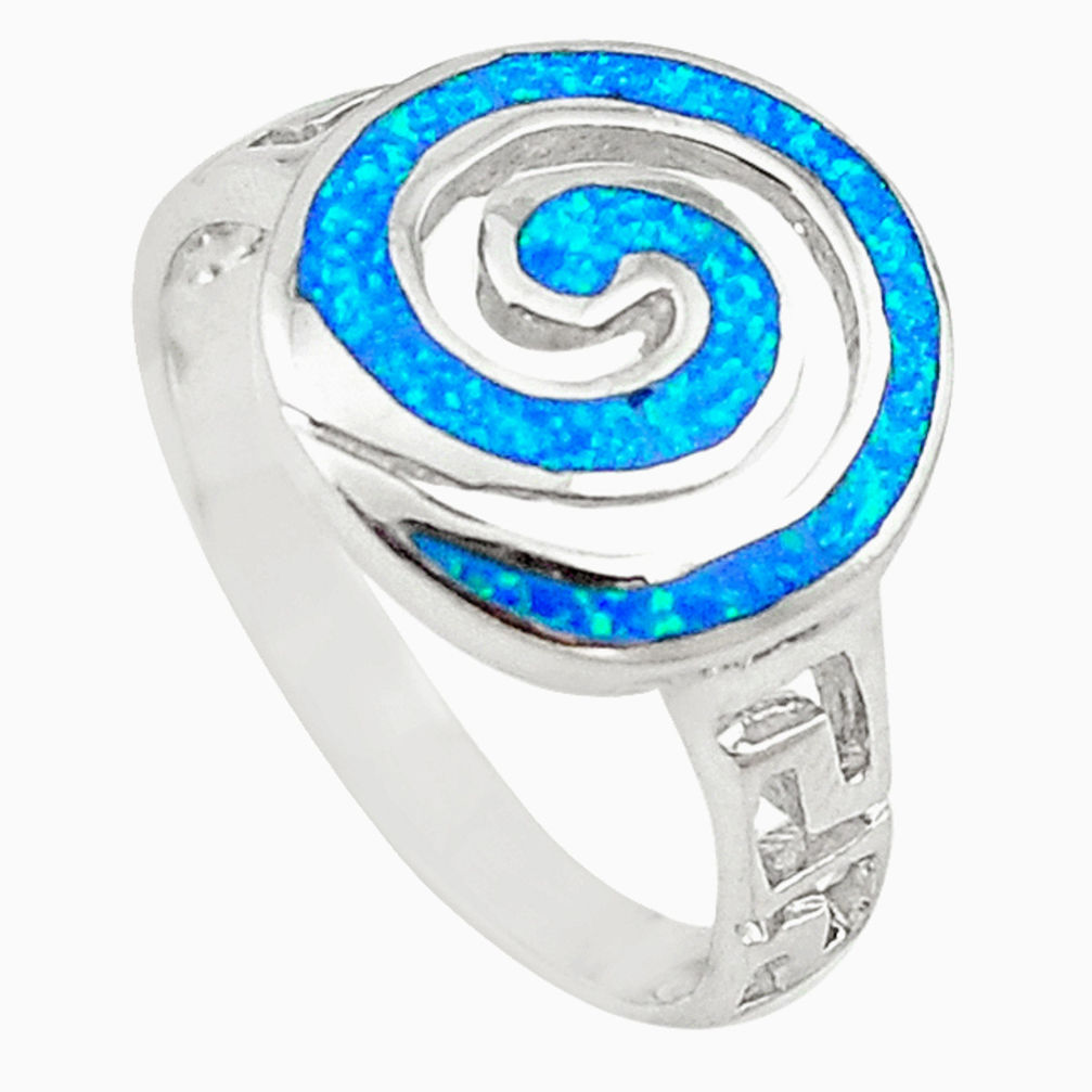 LAB Blue australian opal (lab) enamel 925 silver ring jewelry size 8.5 a73497 c24439