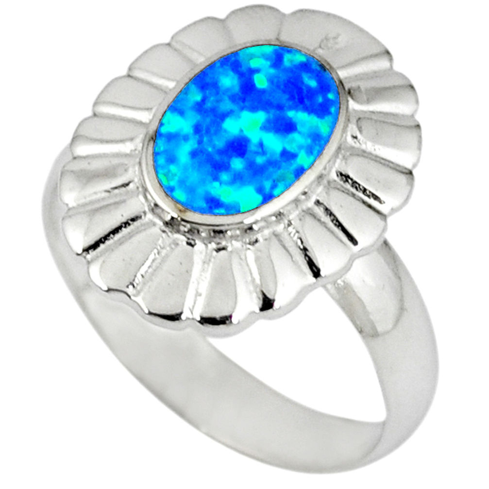 LAB Blue australian opal (lab) enamel 925 silver ring jewelry size 7 a36577 c14943