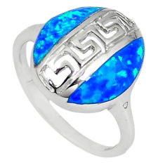 LAB Blue australian opal (lab) enamel 925 sterling silver ring size 6 c15858