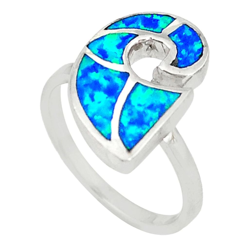 Blue australian opal (lab) enamel 925 sterling silver ring size 7 a73447 c24464