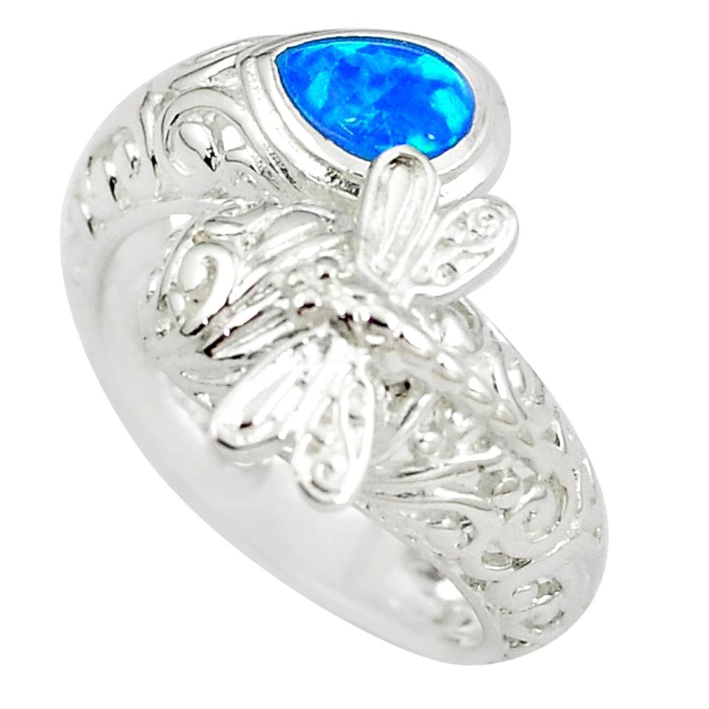 1.09cts blue australian opal (lab) pear 925 silver ring size 9 a89266 c24403